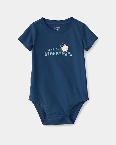 Baby 'Love My Grandma' Sheep Graphic Bodysuit - Blue