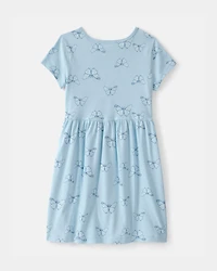 Girls Butterfly Short-Sleeve Dress - Blue