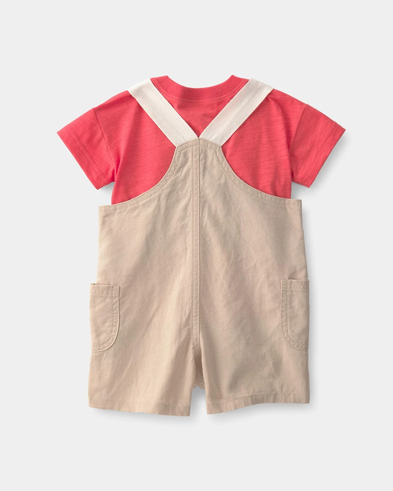 Baby Boy 2-Piece Solid Overall Set - Red/Orange