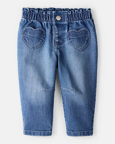 Baby Girl Heart Pocket Barrel Jeans - Blue