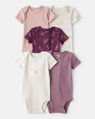Baby Girl 5-Pack Bear Floral Multipack Bodysuits - White/Pink/Purple
