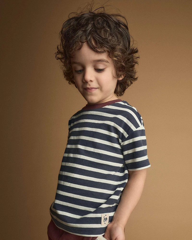 Toddler Relaxed Tee Stripes - Navy/Burgundy
