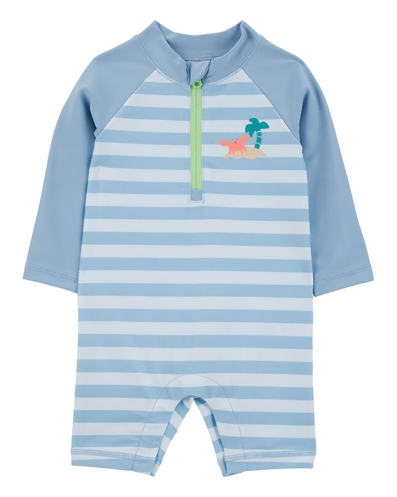 Baby Boy 1-Piece Striped Long-Sleeve Rashguard Swimsuit - Blue