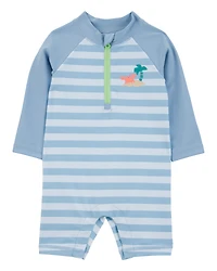 Baby Boy 1-Piece Striped Long-Sleeve Rashguard Swimsuit - Blue