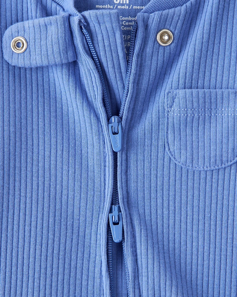 Baby Boy Rib Long-Sleeve Snug Fit Sleeper - Blue