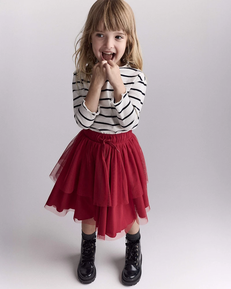 Toddler Girl Avenue Twirl™ Tiered Midi with Tulle - Red