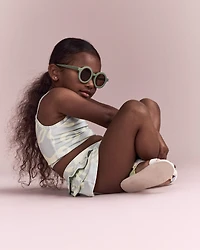 Toddler Girl Tropical One-Shoulder Ruffle Tankini Set - Sage