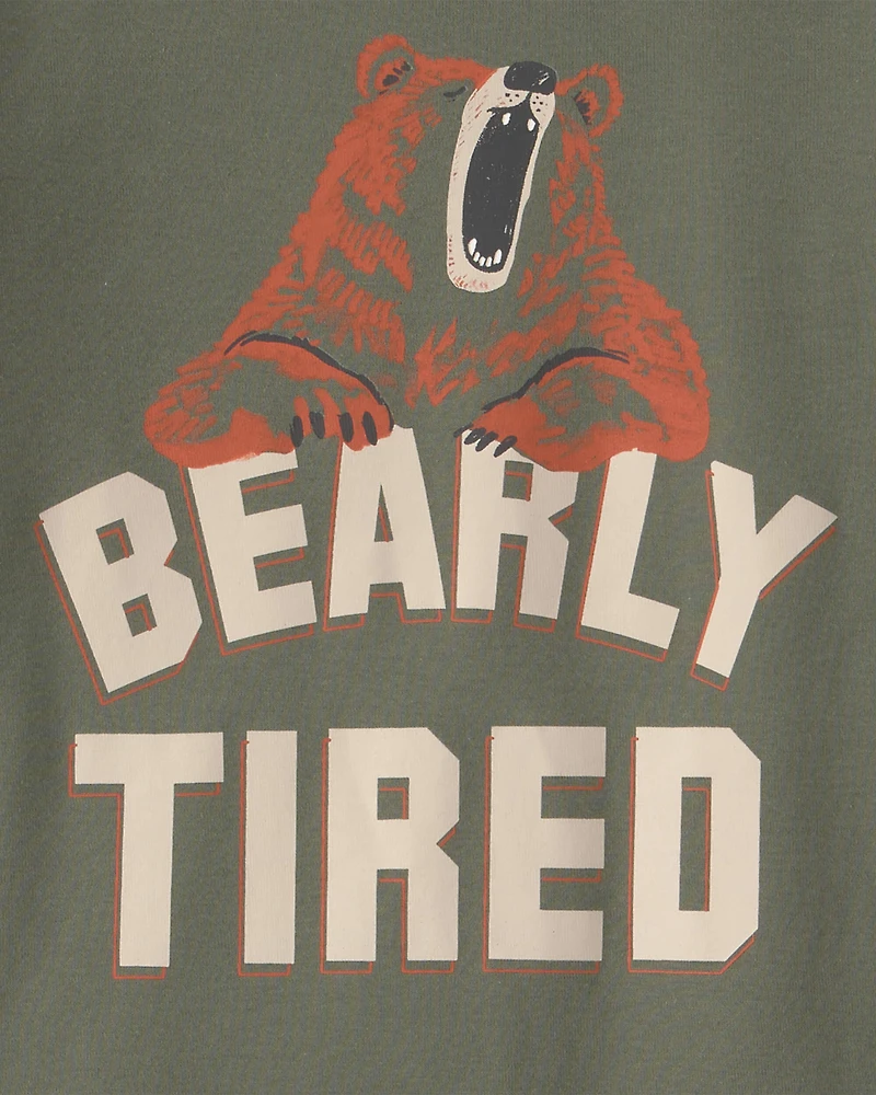 Boys 4-Piece 'Bearly Tired' 100% Cotton Snug Fit Pyjama Set - Green/Cream