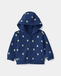 Baby Girl Floral French Terry Zip-Up Hoodie - Blue