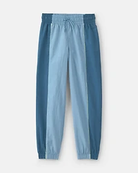 Girls Striped Drawstring Joggers - Blue