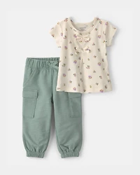 Baby Girl 2-Piece Floral French Terry Top & Pant Set - Green/Ivory