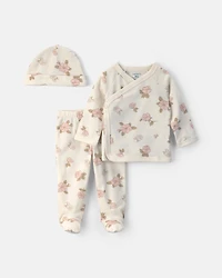 Baby Girl 3-Piece Floral Long-Sleeve Top & Pant Set - Cream
