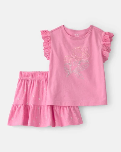 Toddler Girl 2-Piece Floral Top & Skort Set - Pink
