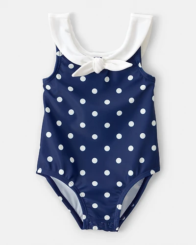 Baby Girl Polka Dot 1-Piece Swimsuit - Navy