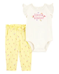 Baby Girl 2-Piece Little Sister Bodysuit Pant Set - Yellow