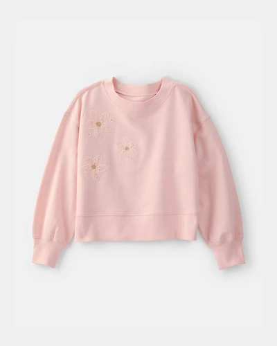 Girls Floral French Terry Pullover Sweatshirt - Pink