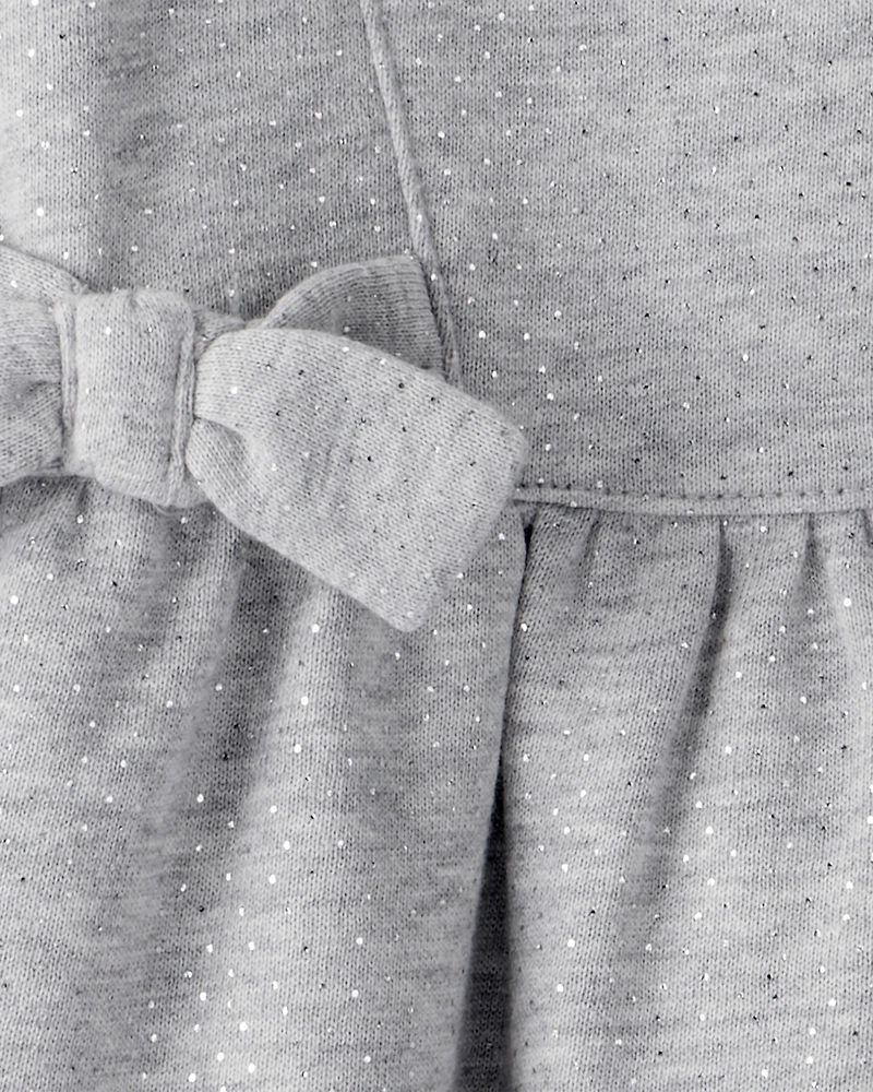 Baby Girl DayDream Fleece Bow Glitter Long-Sleeve Jumpsuit - Grey