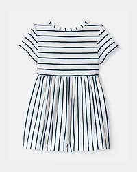 Baby Girl Striped Short-Sleeve Dress - Blue/Ivory