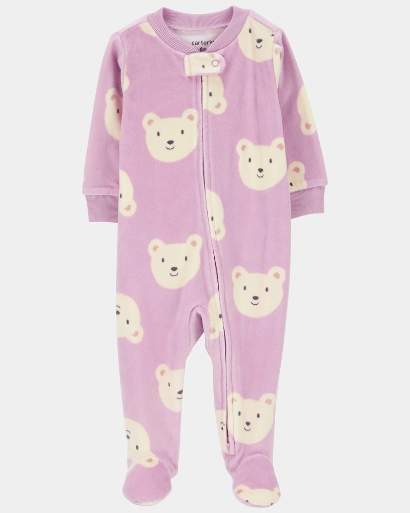 Baby Girl Bear Print Loose Fit Long-Sleeve Sleeper - Purple