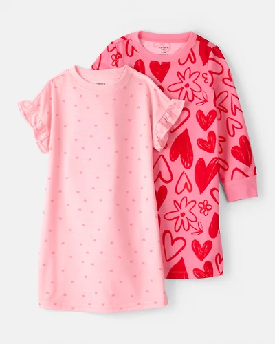 Girls Heart Floral Loose Fit Night Gown - Pink