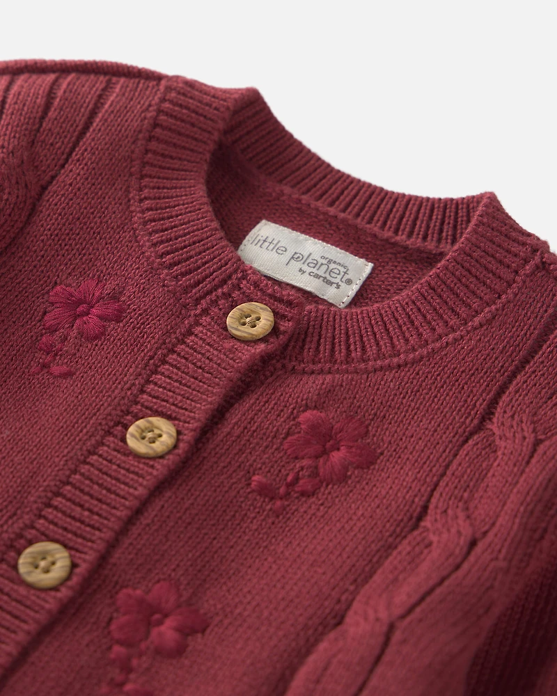 Baby Girl Organic Cotton Sweater Knit Embroidered Cardigan