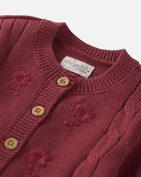Baby Girl Organic Cotton Sweater Knit Embroidered Cardigan