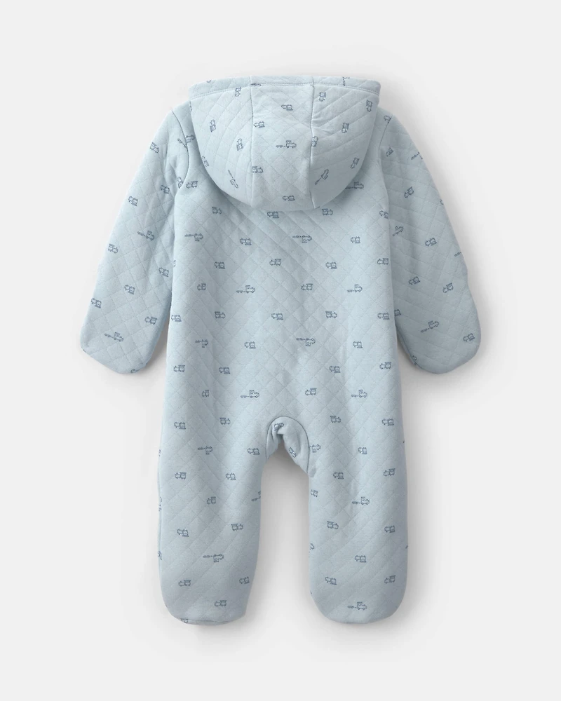 Baby Boy Train Teddy Fleece Long-Sleeve Jumpsuit - Blue
