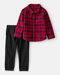 Toddler Boy 2-Piece Plaid Shirt and Pants Set
