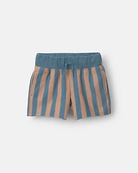 Toddler Boy Long-Line Short Stripes - Slate/Brown