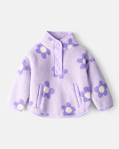 Baby Girl Floral Sherpa Quarter-Zip Pullover - Purple