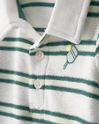 Baby Boy Pickleball Stripe Short-Sleeve Romper - Green/White