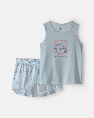 Girls 2-Piece Dolphin Sleeveless Pyjama Set - Blue