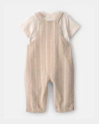 Baby 2-Piece Stripe Overall Set - Khaki