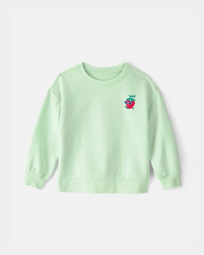 Toddler Girl Strawberry French Terry Pullover Sweatshirt - Green