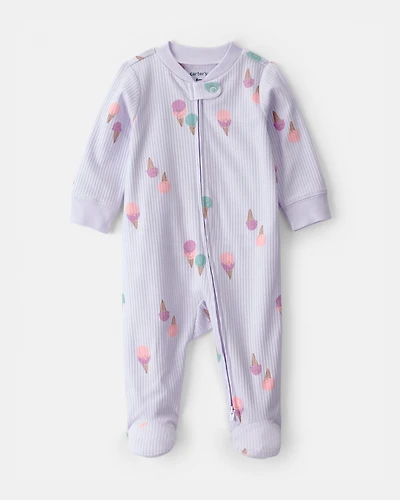 Baby Girl Ice Cream 2-Way Zip Sleeper - Purple