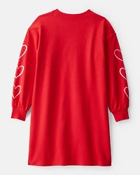 Girls Heart French Terry Dress - Red