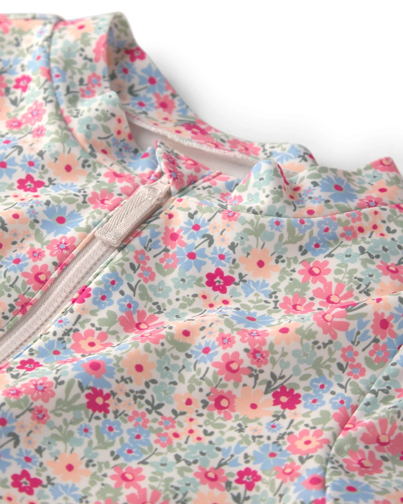 Girls Recycled Meadow Mix Print Rashguard Swimsuit