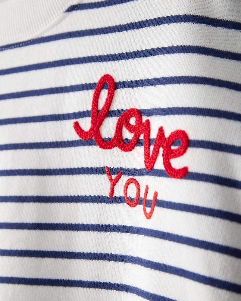 Girls French Terry Long-Sleeve Top - Navy/White