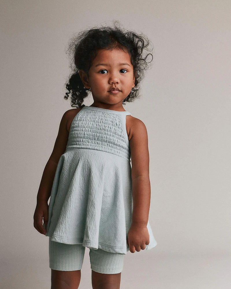 Toddler Girl Smocked Peplum Top - Light Blue