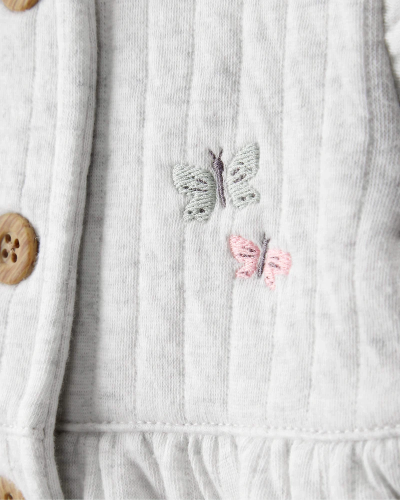 Baby Girl 3-Piece Butterfly Vest Outfit Set - Green