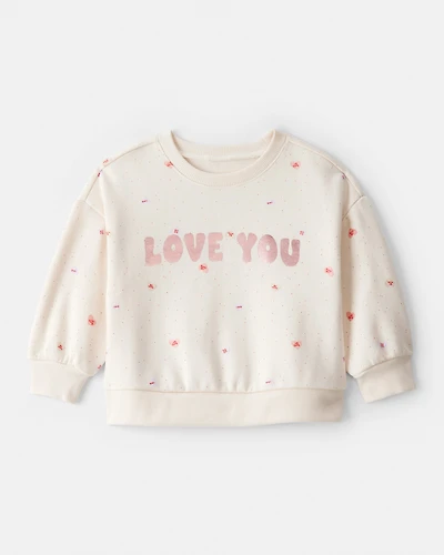 Baby Girl DayDream Fleece Heart Long-Sleeve Pullover Sweatshirt - Ivory