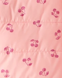 Toddler Cherry Print Hooded Puffer Jacket - Pink