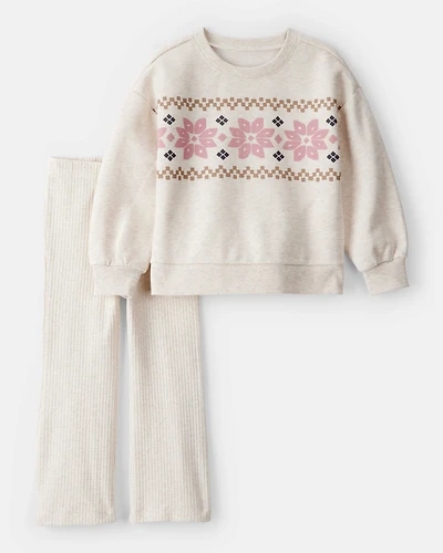 Toddler Girl Fairisle Pullover & Rib Pant Set - Cream