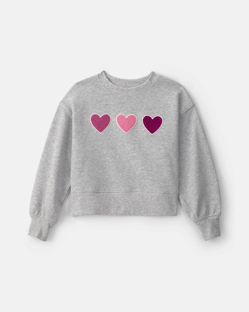 Girls Heart French Terry Long-Sleeve Pullover Sweatshirt - Grey