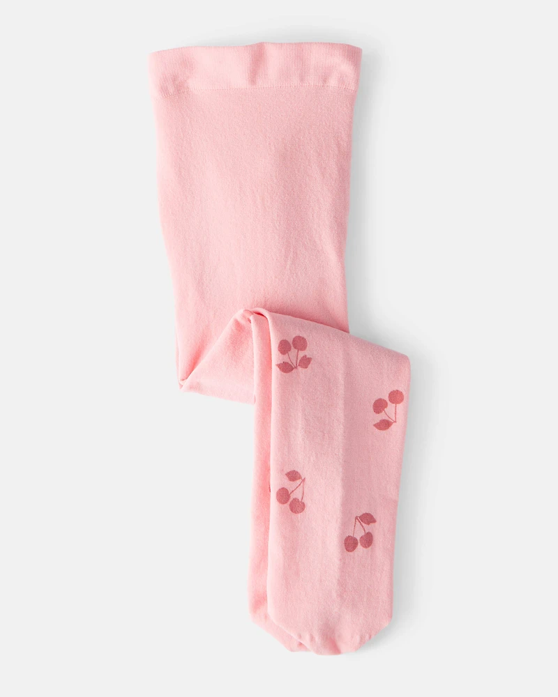 Baby Girl Cherries Print Tights - Pink