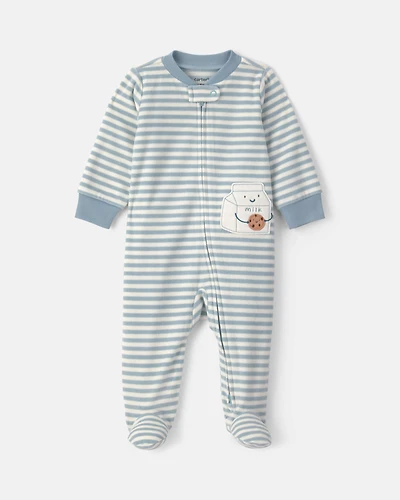 Baby Milk & Cookies Striped Fleece 2-Way Zip Sleepers - Blue