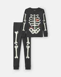 Kids 2-Piece Halloween Skeleton 100% Cotton Snug Fit Pyjama Set - Black