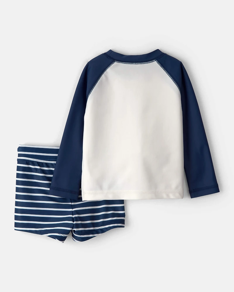 Baby Boy 2-Piece Pelican Long-Sleeve Rashguard Swimsuit Set - Navy/White
