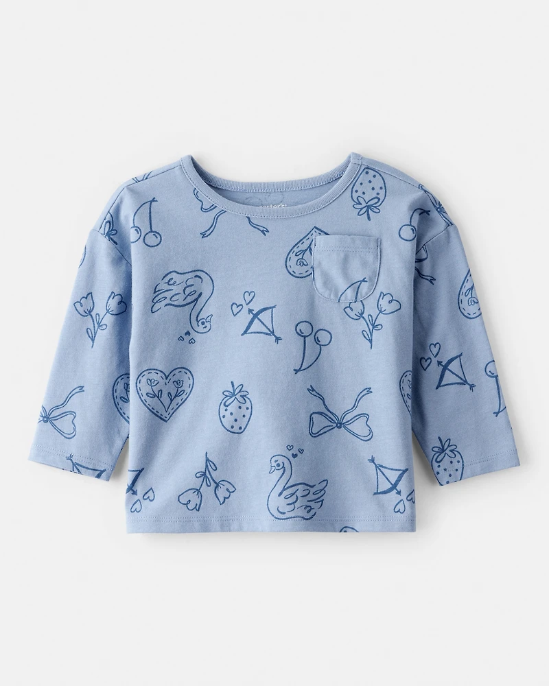 Baby Girl Icon Print Long Sleeve Tee - Blue