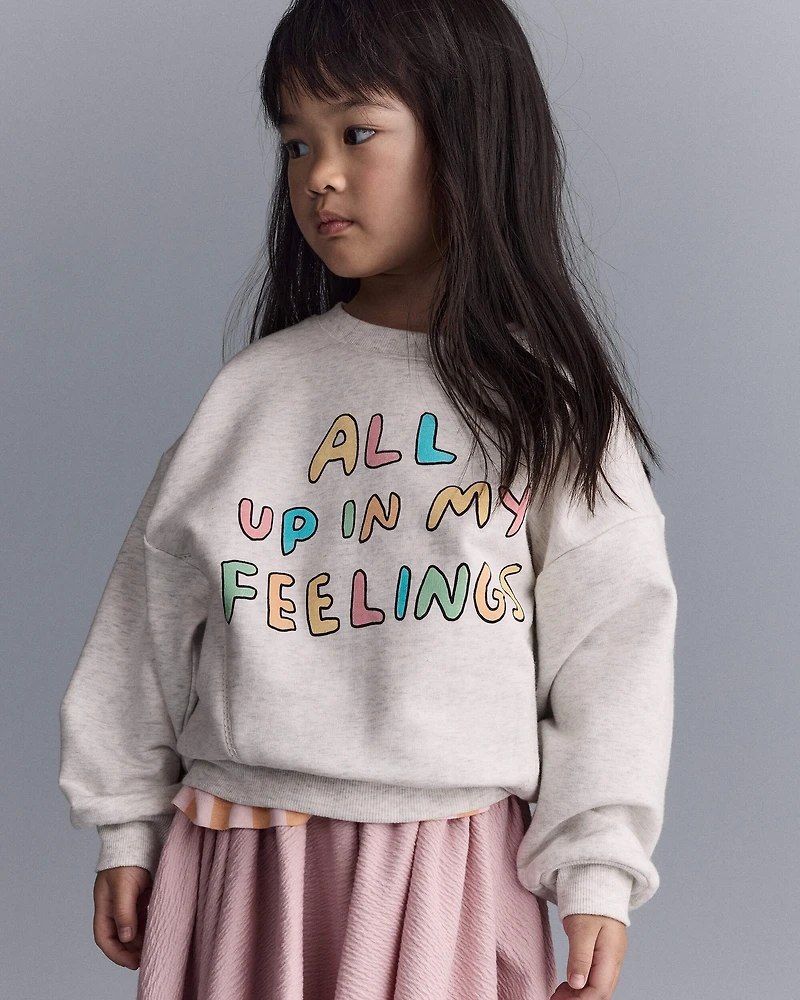 Toddler Girl 'In My Feelings' Wide-Arm Sweatshirt - Heathered Grey